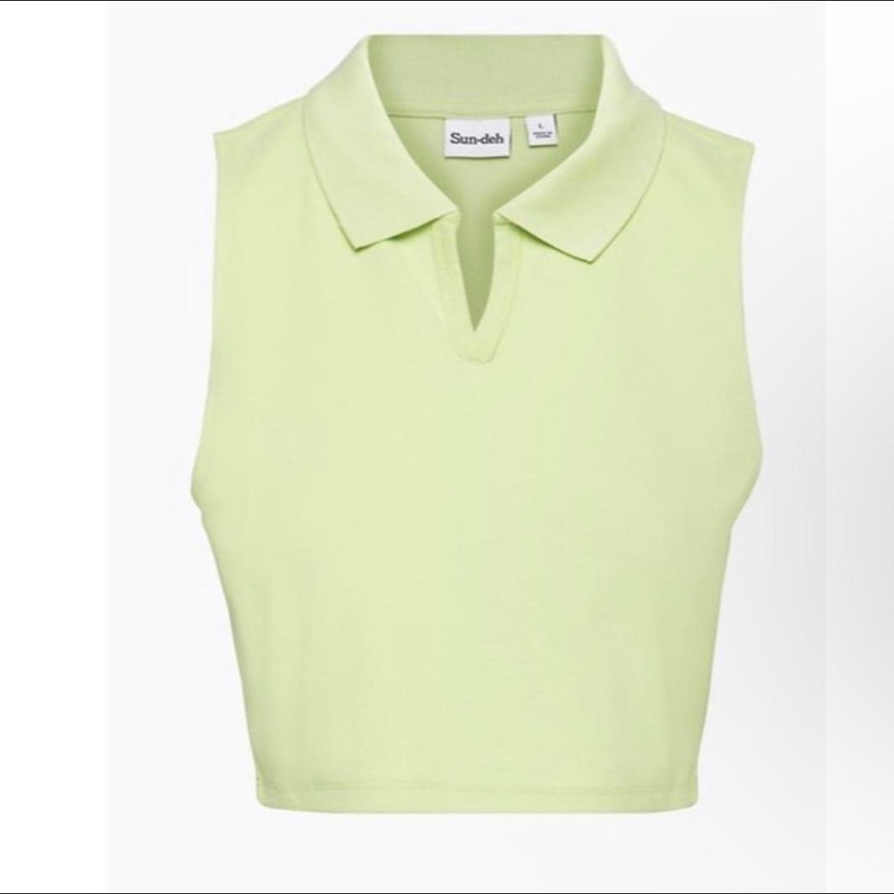 Aritzia cropped green sleeveless polo